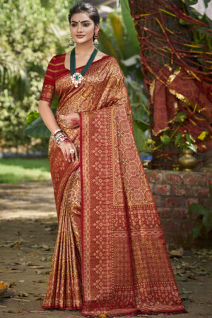 Sangam Prints Maroon Silk Woven Work Traditional Saree