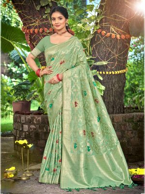 Sangam Prints Sea Green Havy Assam Silk Saree With Meena Woven Work Traditional Saree