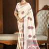 Sangam Prints Cream Linen Woven Work Traditional Saree