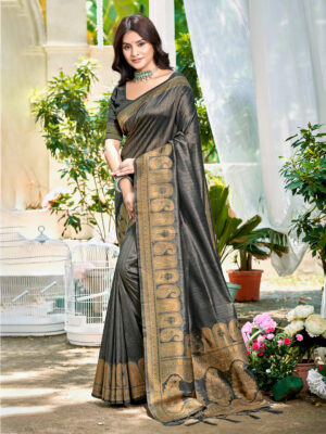 Sangam Prints Grey Assam Silk Woven Work Traditional Saree