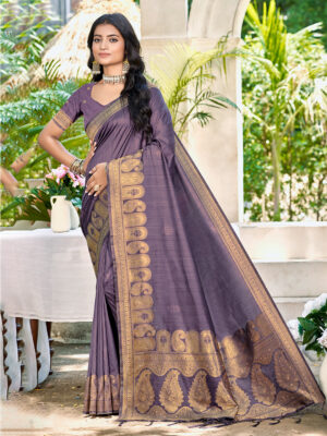 Sangam Prints Purple Assam Silk Woven Work Traditional Saree