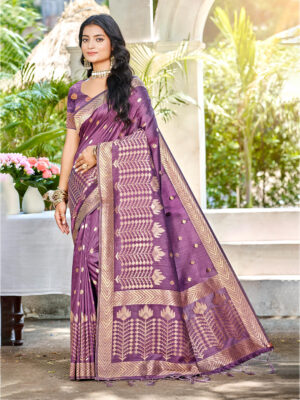 Sangam Prints Purple Assam Silk Woven Work Traditional Saree