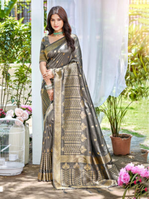 Sangam Prints Grey Assam Silk Woven Work Traditional Saree