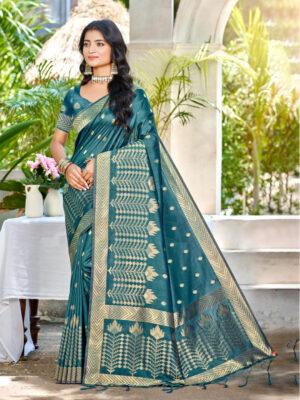 Sangam Prints Turquoise Assam Silk Woven Work Traditional Saree