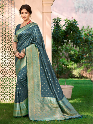 Sangam Prints Dark Turquoise Assam Silk Woven Work Traditional Saree