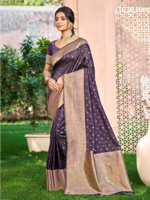 Sangam Prints Dark Wine Assam Silk Woven Work Traditional Saree