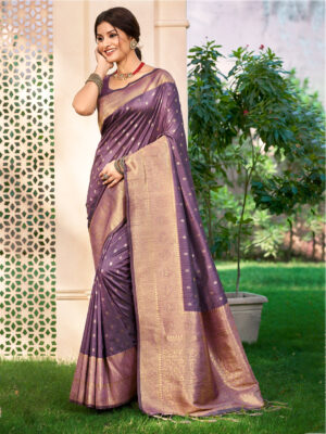 Sangam Prints Purple Assam Silk Woven Work Traditional Saree