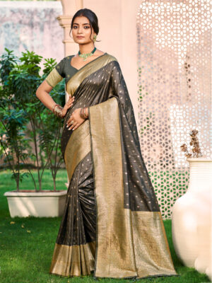 Sangam Prints Grey  Assam Silk Woven Work Traditional Saree