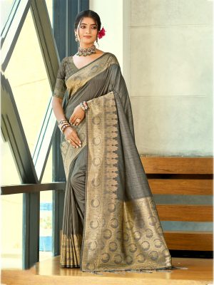 Sangam Prints Grey Assam Silk Woven Work Traditional Saree