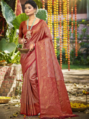 Sangam Prints Pink Silk Woven Work Traditional Saree