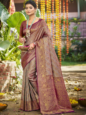 Sangam Prints Grey Silk Woven Work Traditional Saree