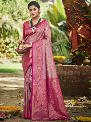 Sangam Prints Dark Pink Silk Woven Work Traditional Saree