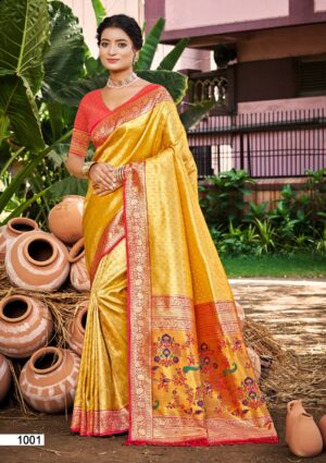 Sangam Prints Yellow Kanjivaram Silk Woven Work Traditional Saree