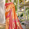 Sangam Prints Orange  Kanjivaram Silk Woven Work Traditional Saree