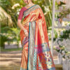 Sangam Prints Peach Kanjivaram Silk Woven Work Traditional Saree