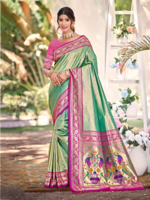 Sangam Prints Green Kanjivaram Silk Woven Work Traditional Saree