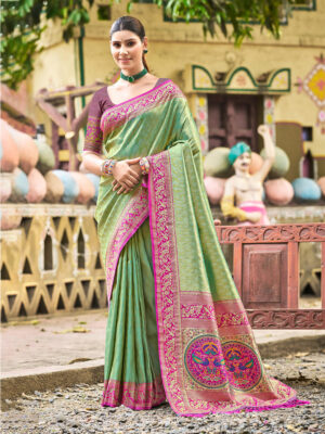 Sangam Prints Green Kanjivaram Silk Woven Work Traditional Saree