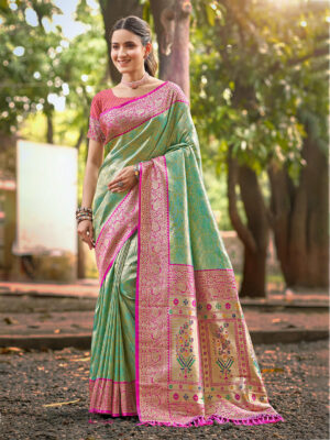 Sangam Prints Green Kanjivaram Silk Woven Work Traditional Saree