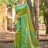 Sangam Prints Parrot Green Kanjivaram Silk Woven Work Traditional Saree
