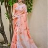 Sangam Prints Peach Linen Woven Work Traditional Saree