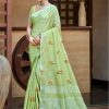 Sangam Prints Olive Green Linen Woven Work Traditional Saree