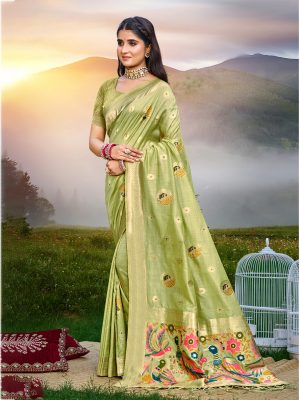 Sangam Prints Green Havy Assam Silk Saree With Meena Woven Work Traditional Saree