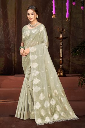 Sangam Prints Grey Munga Kota Woven Work Traditional Saree