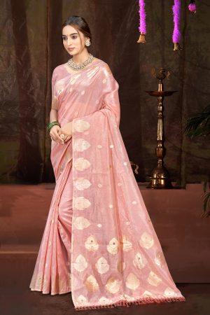 Sangam Prints Pink Munga Kota Woven Work Traditional Saree