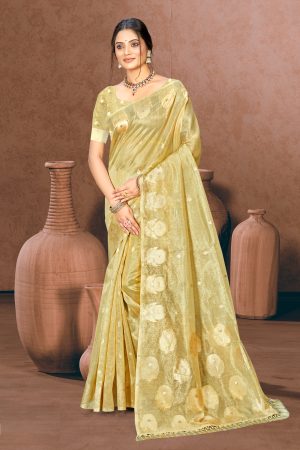 Sangam Prints Golden Munga Kota Woven Work Traditional Saree