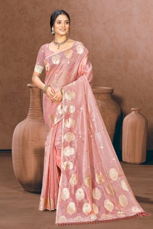 Sangam Prints Pink Munga Kota Woven Work Traditional Saree