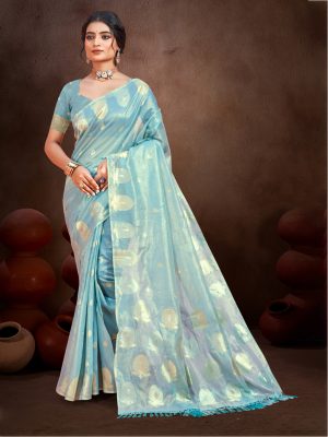 Sangam Prints Sky Blue Munga Kota Woven Work Traditional Saree