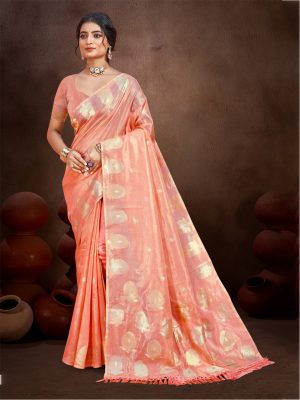 Sangam Prints Gajari Munga Kota Woven Work Traditional Saree