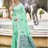Sangam Prints Olive Green Linen Woven Work Traditional Saree