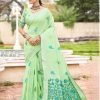 Sangam Prints Parrot Green Linen Woven Work Traditional Saree