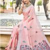 Sangam Prints Pink Linen Woven Work Traditional Saree