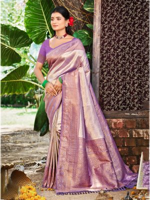 Sangam Prints Lavender Kanjivaram Silk Woven Work Traditional Saree