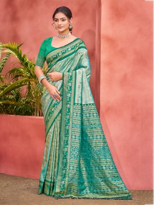 Sangam Prints Teal Kanjivaram Silk Woven Work Traditional Saree
