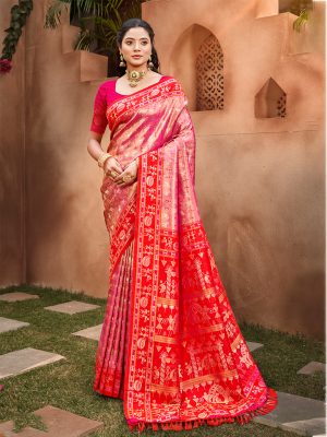 Sangam Prints Red Kanjivaram Silk Woven Work Traditional Saree