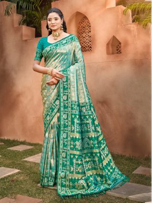 Sangam Prints Sea Green Kanjivaram Silk Woven Work Traditional Saree