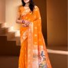 Sangam Prints Orange SILK WITH DIGITAL PALLU Woven Work Traditional Saree