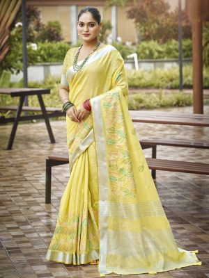 Sangam Prints Yellow SILK Woven Work Traditional Saree