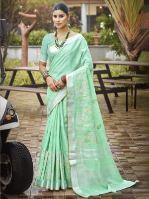 Sangam Prints Sea Green SILK Woven Work Traditional Saree