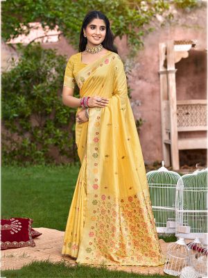 Sangam Prints Yellow Havy Assam Silk Saree With Meena Woven Work Traditional Saree