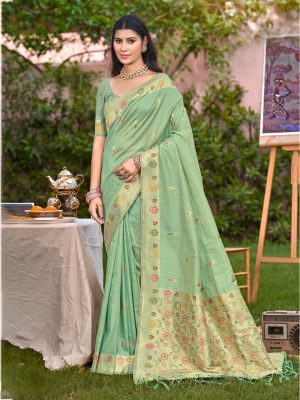 Sangam Prints Sea Green Havy Assam Silk Saree With Meena Woven Work Traditional Saree