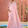 Sangam Prints Pink Linen Woven Work Traditional Saree