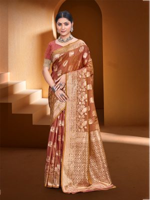 Sangam Prints Rust Orange Silk Woven Work Traditional Saree