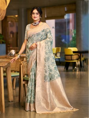 Sangam Prints Green COTTON SILK Woven Work Traditional Saree