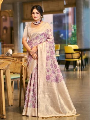 Sangam Prints purple  COTTON SILK Woven Work Traditional Saree