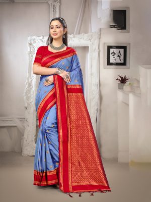 Sangam Prints Blue Silk Woven Work Traditional Saree