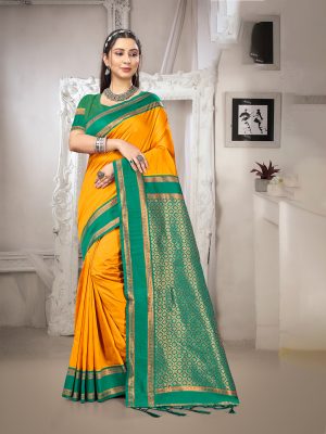 Sangam Prints Yellow Silk Woven Work Traditional Saree